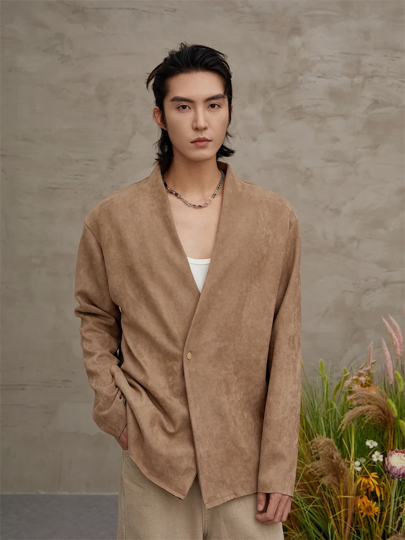 WT08新款美式复古简约风轻奢夹克男士休闲宽松时尚长袖外套上衣