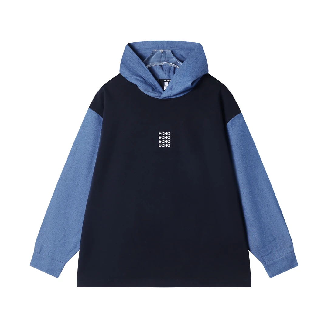 秋冬季新款时尚个性拼接撞色套头连帽卫衣潮流宽松百搭上衣