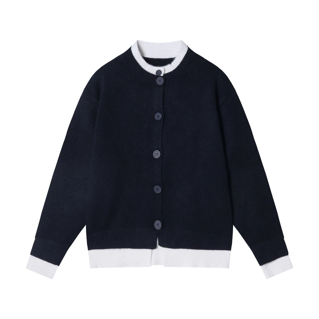 72111秋冬季新款美式复古假两件纽扣设计毛衣新款宽松休闲开衫