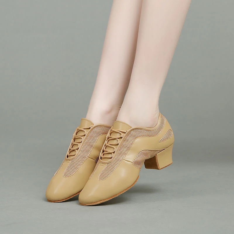 新款网面专业拉丁舞鞋教师形体鞋成人中跟舞蹈鞋四季款广场舞鞋