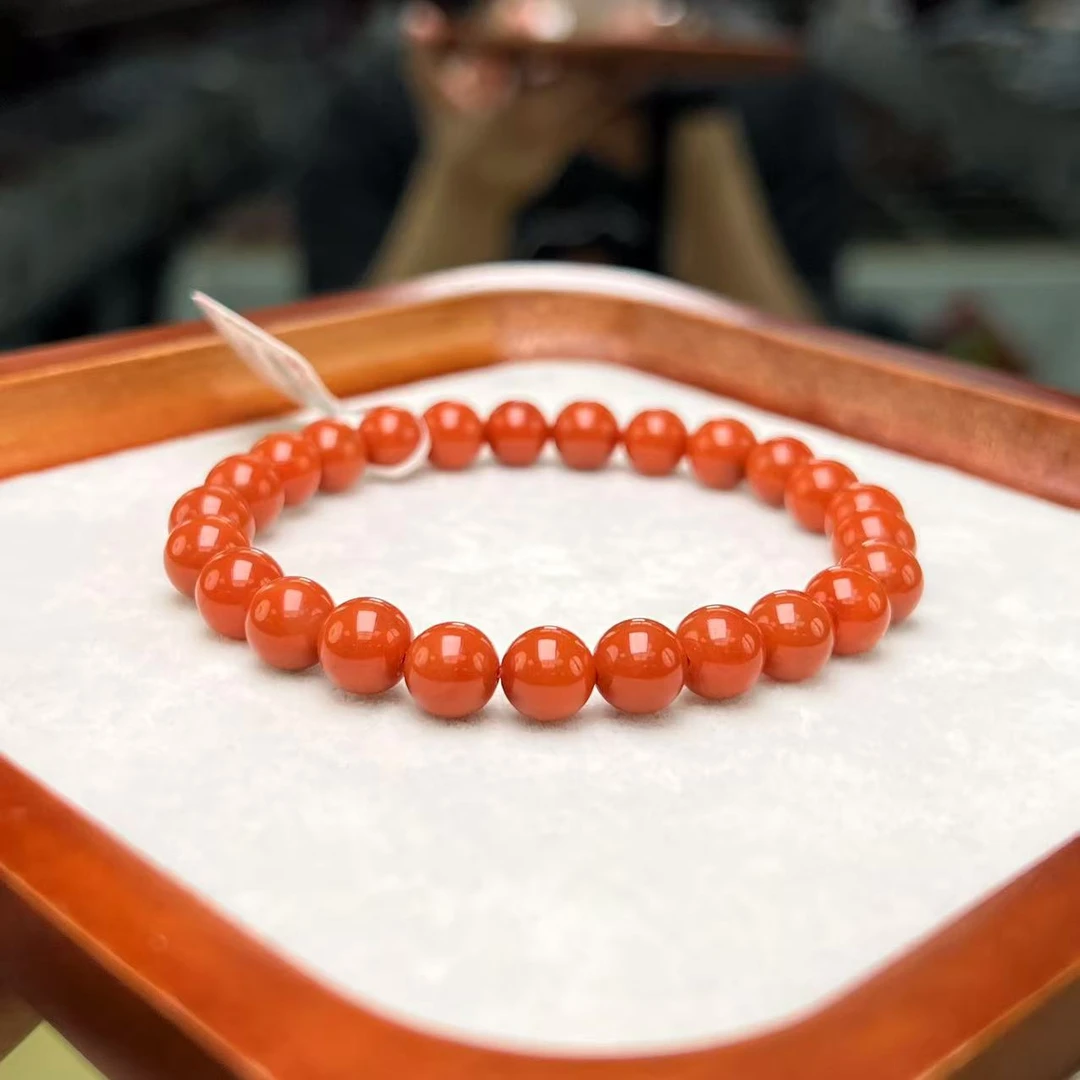 诚信经营支持年退换 南红手串柿子红7mm+ 多样性发一