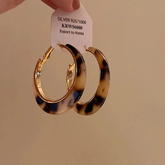 赵露思同款豹纹圈圈大耳环秋冬复古气质独特夸张耳圈耳饰