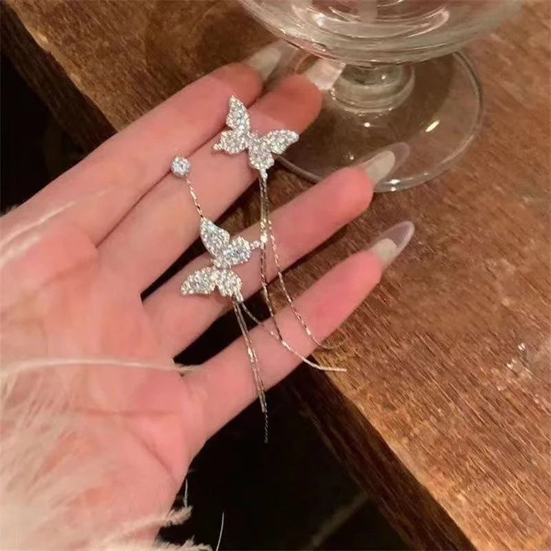 轻奢不对称蝴蝶流苏耳环女时尚气质高级感甜美百搭长款耳坠