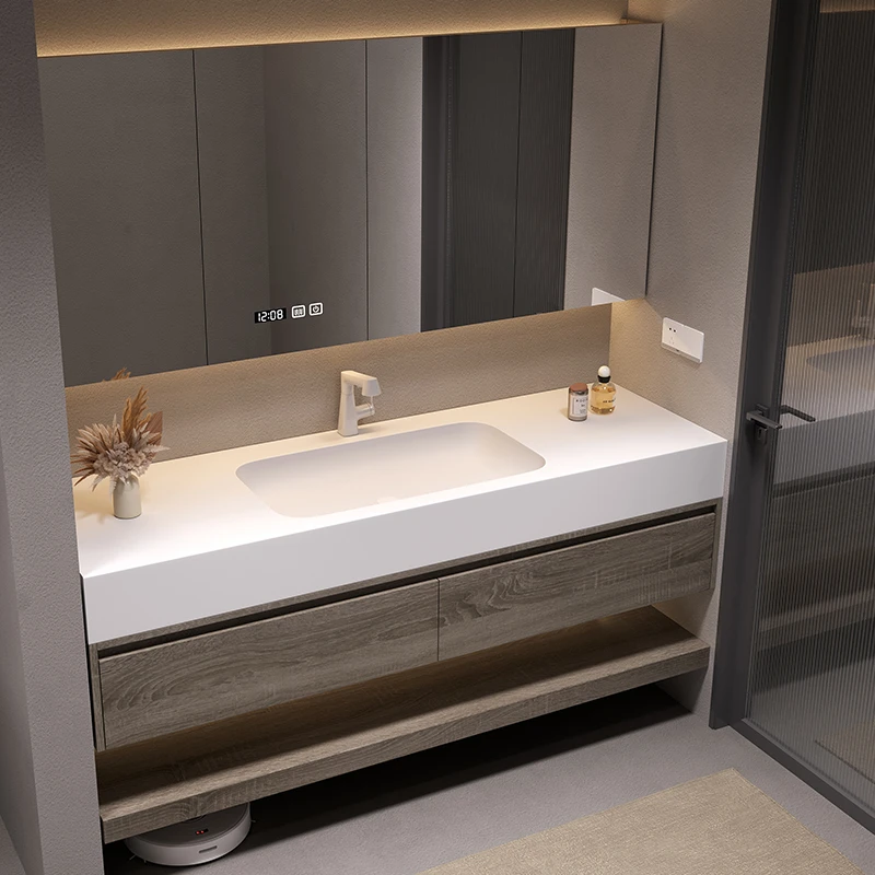 可丽耐一体盆浴室柜组合现代简约实木洗漱台洗手池洗脸盆柜定制