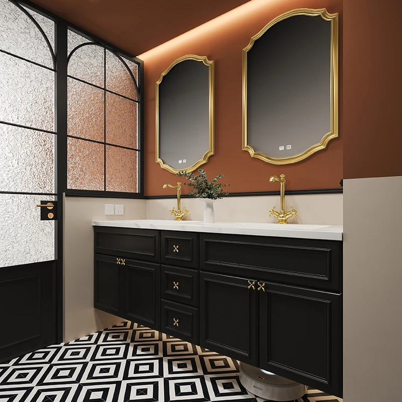 法式浴室柜组合经典无缝一体盆卫生间烤漆洗漱台洗手洗定制脸盆柜