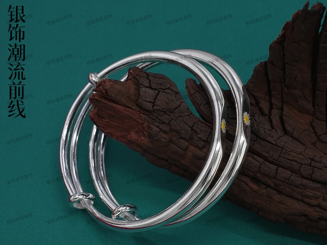 足银手镯 864 足银999.9推拉儿童小雏菊一对手镯