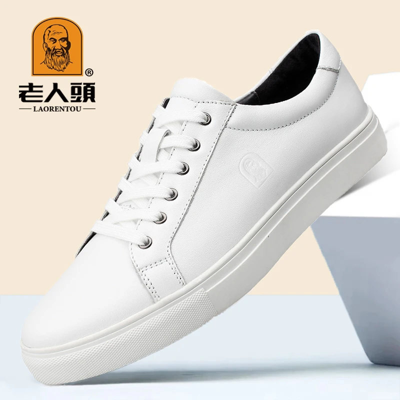 老人头男鞋新款春季男士休闲板鞋皮鞋男低帮真皮透气小白鞋男潮鞋
