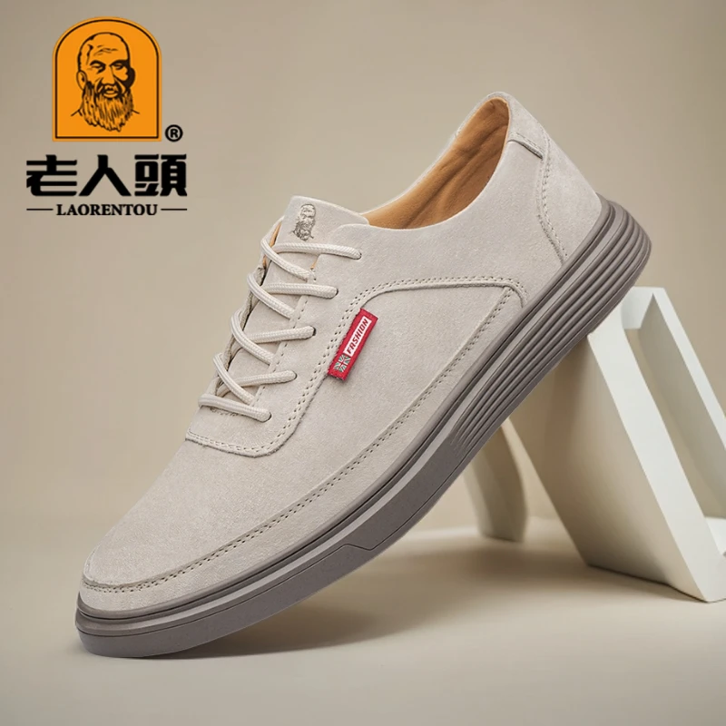 老人头男鞋子时尚男士休闲板鞋夏季透气软底软皮潮鞋2024百搭舒适