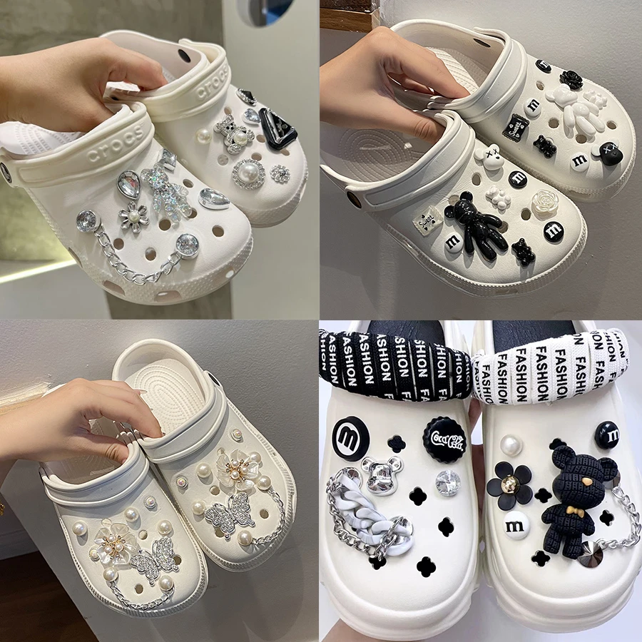 适配crocs洞洞鞋配饰卡扣鞋花扣高级感链条钻石装饰配件小香风女