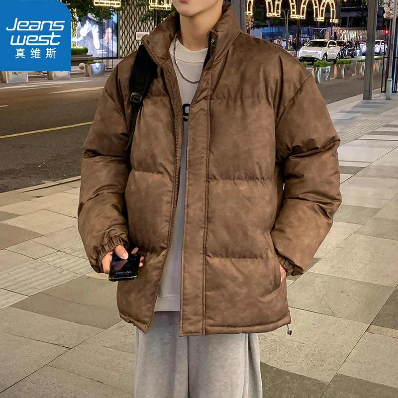 真维斯重磅pu皮棉衣男款冬季宽松加厚面包服潮牌做旧防寒棉服外套