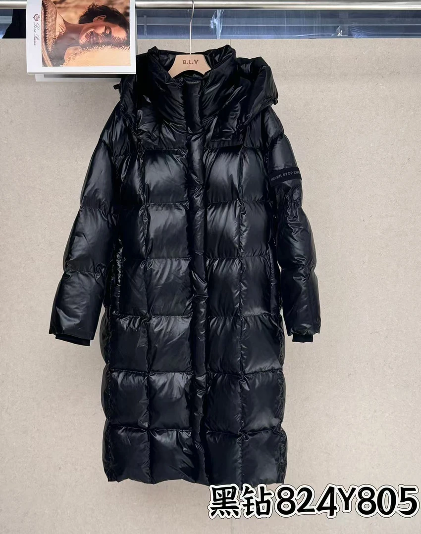 Y 805韩版宽松过膝长款白鸭绒羽绒服连帽加厚外套女