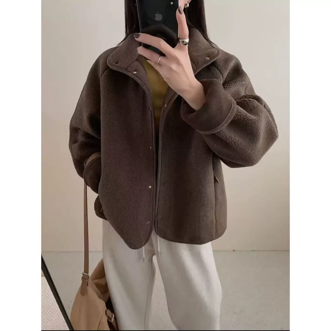 美美推荐168019杭州高货冬季休闲风双面绒翻领外套