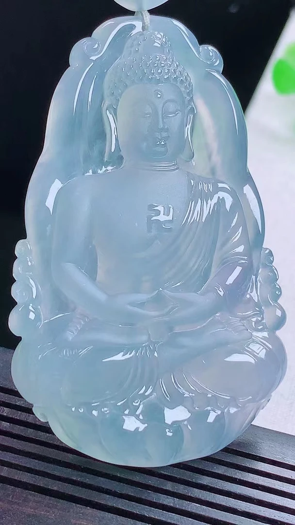 天然缅甸A货翡翠玉石珠宝老坑冰种起胶紫罗兰大日如来吊坠守护神j