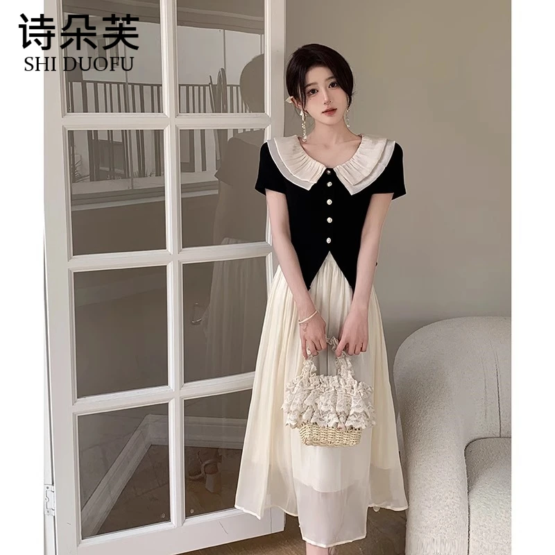 大码女装法式蕾丝娃娃夏季胖mm短袖显瘦上衣气质百搭半身裙两件套