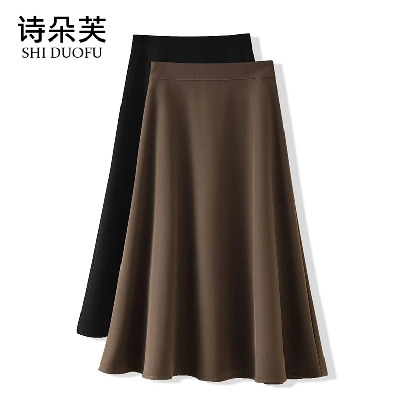 黑色西装半身裙女春夏季2025新款中长款伞裙高腰大摆小个子a字裙