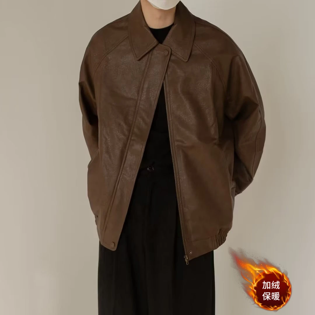 2023秋冬痞帅宽松美式复古机车风皮衣夹克男女休闲高级感外套夹克