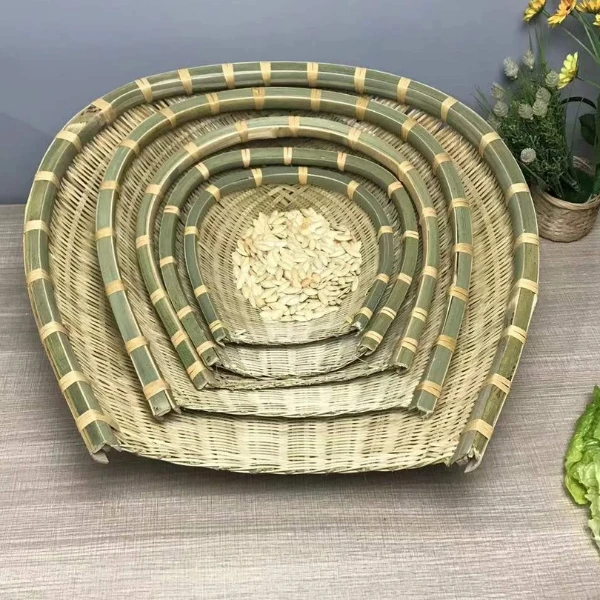 手工竹编制品篮竹编制品创意装饰家居簸箕托盘家用小号竹盘子圆形