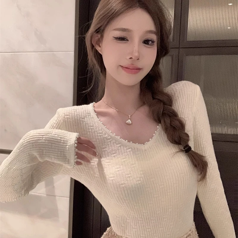 小香风法式喇叭袖针织衫女秋冬季新款韩版v领上衣打底衫内搭毛衣