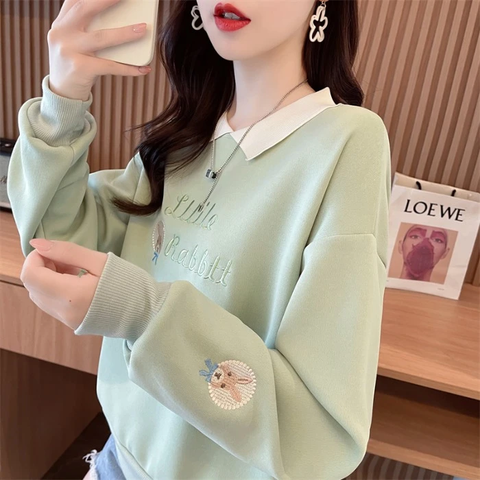 polo领12岁大童长袖T恤13少女春秋14初中15高中学生宽松短款卫衣