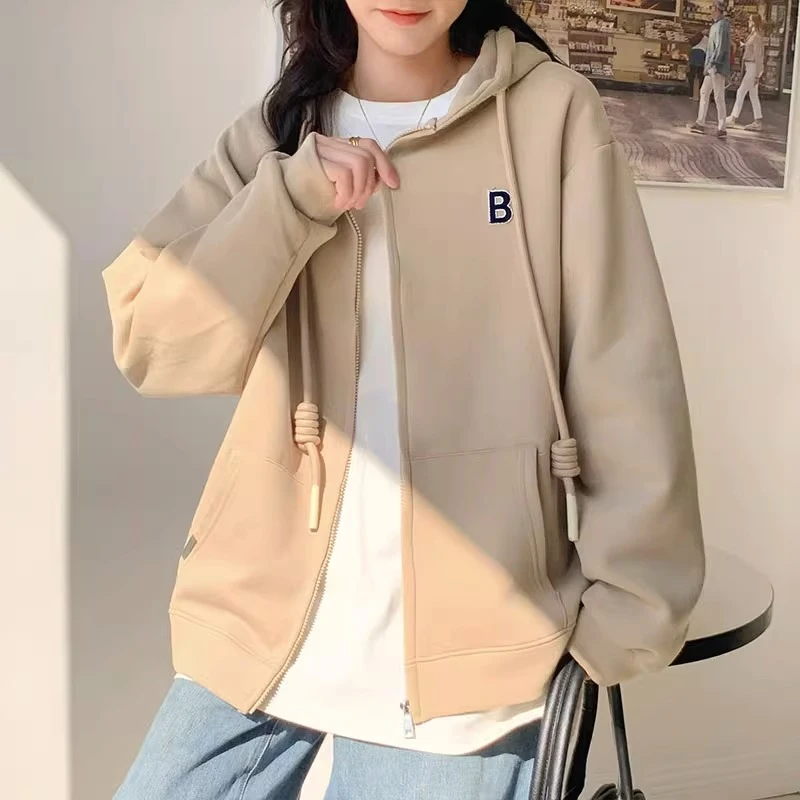 日系抽绳连帽卫衣女秋冬新款oversize宽松百搭慵懒风字母开衫外套