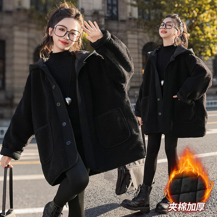 女童毛毛衣秋冬装2024新款儿童洋气夹棉加厚中大童韩版保暖外套