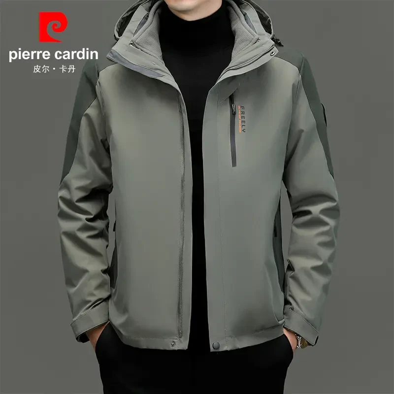 皮尔卡丹冲锋衣外套男三合一可拆卸秋冬季户外登山服防风连帽夹克