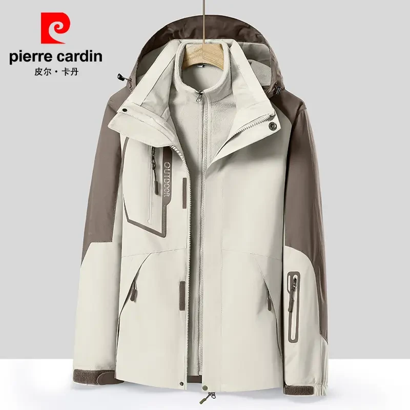 皮尔卡丹冲锋衣男女三合一可拆卸防风防水加厚美式夹克外套男款