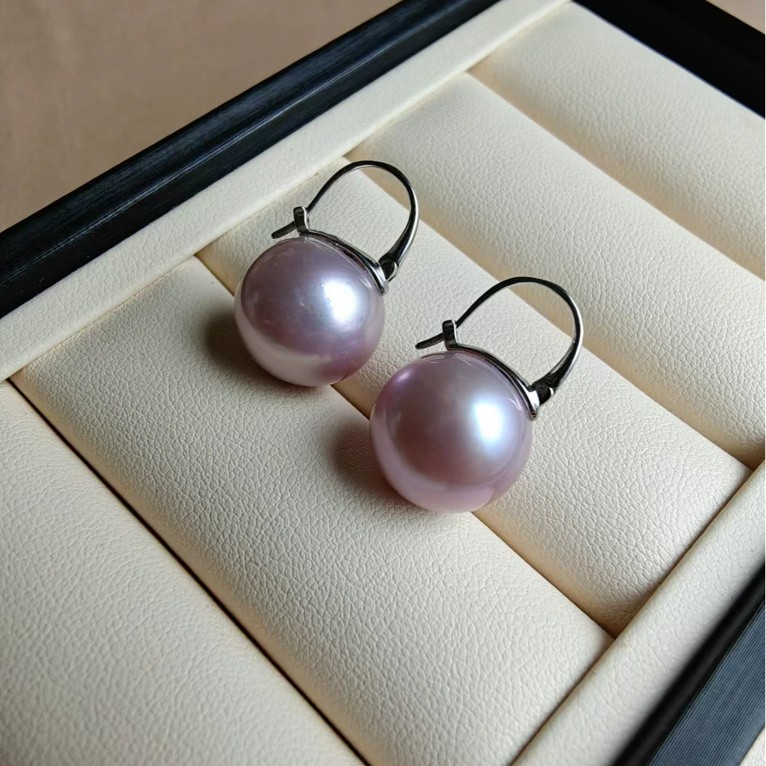 淡水珍珠18k紫珠茶壶耳扣13-14mm百搭简约