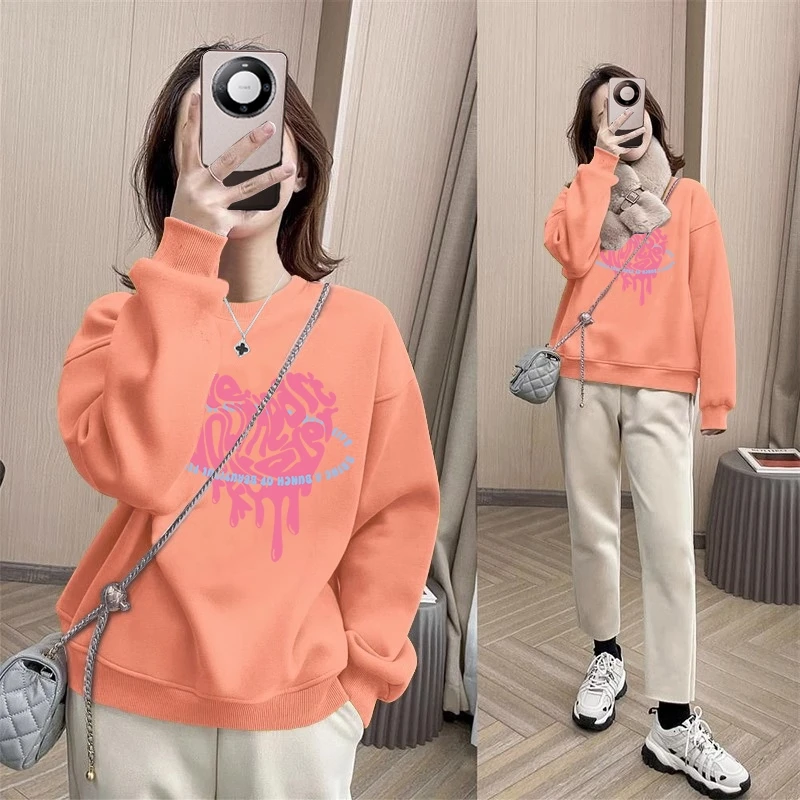 2024年新款重磅棉长袖上衣薄款卫衣女圆领春秋爆款新潮加绒秋冬装