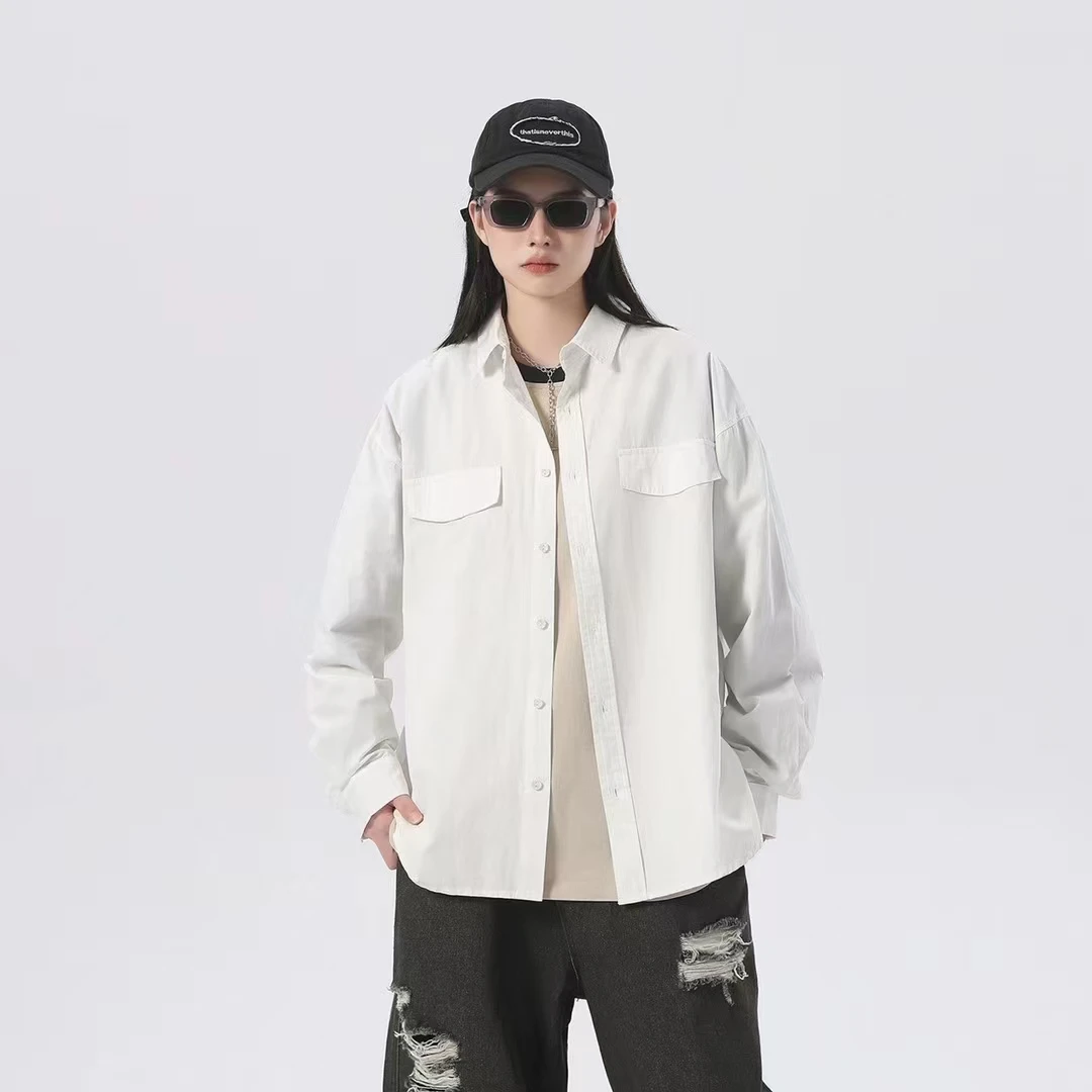 CC2042 新款日系纯色简约休闲衬衫秋季薄款工装衬衣外套