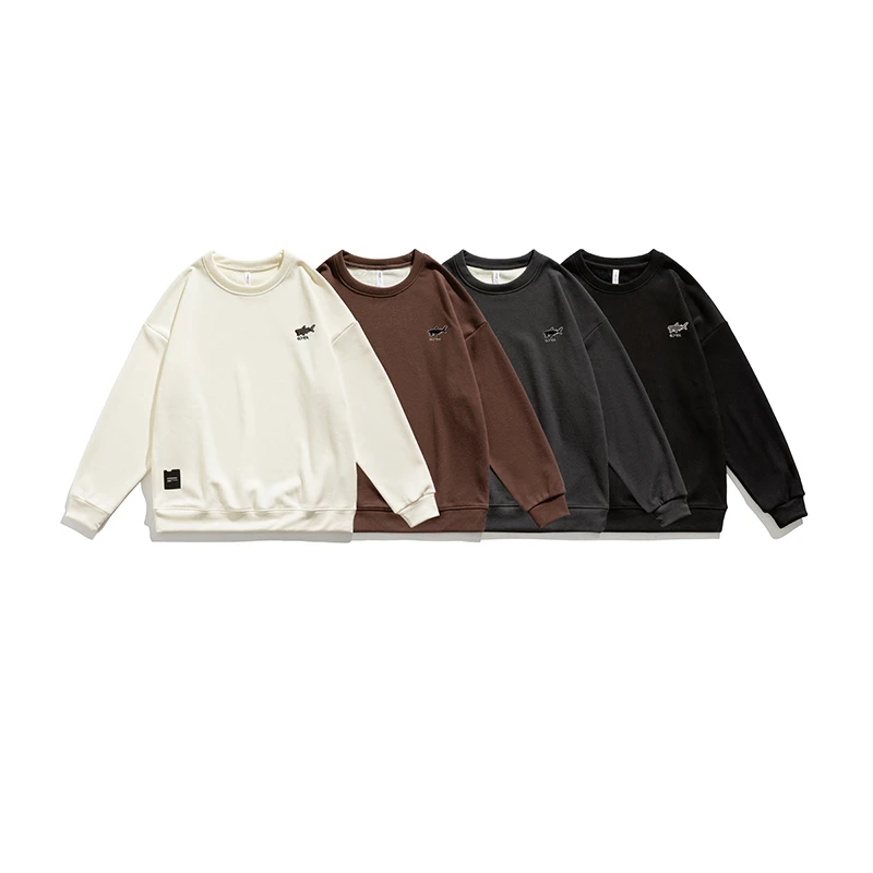 WQ6652 重磅加绒秋冬小鲨鱼刺绣宽松卫衣简约时尚休闲套头上衣