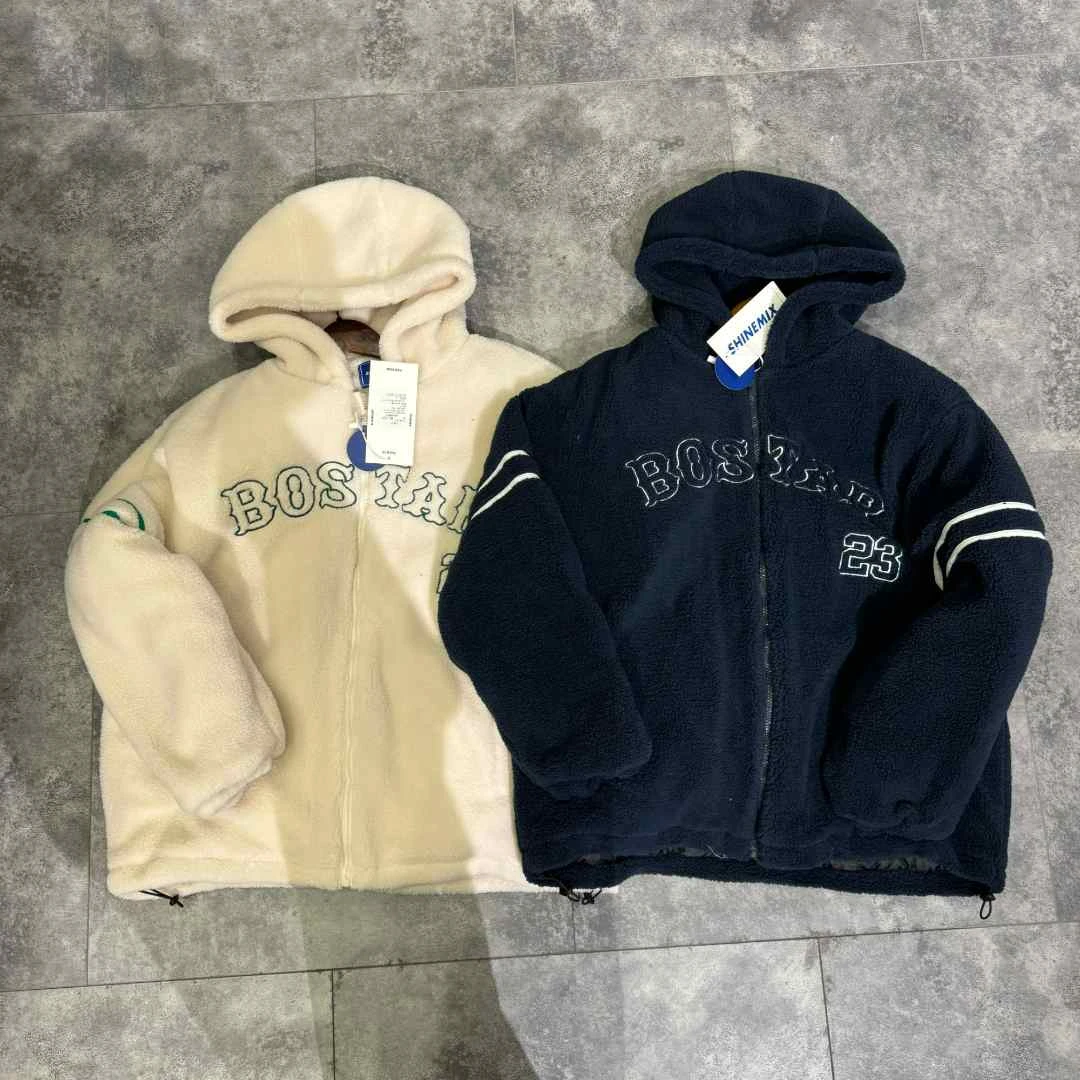 W2099 冬季加厚羔羔毛刺绣连帽棉衣新款休闲宽松保暖棉服