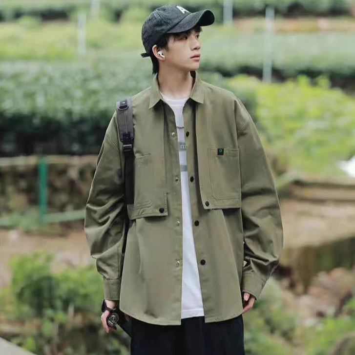 7383 秋季新款长袖工装衬衫日系复古休闲百搭衬衫外套
