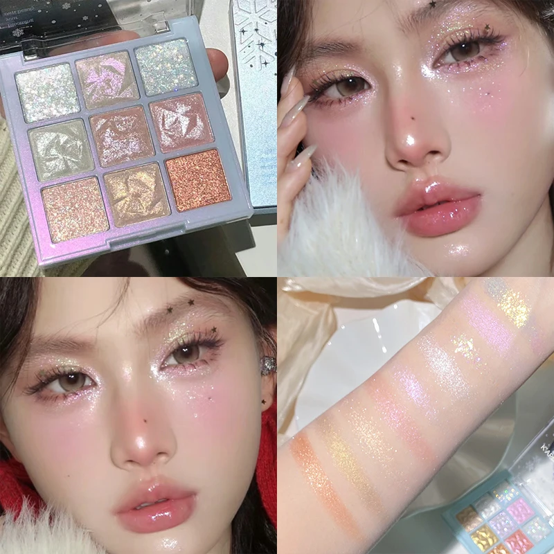 【新疆包邮】新款卡佩尔雪花九色眼影盘璀璨亮片眼影学生党珠光爆闪