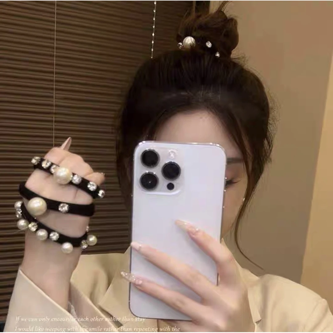 2024年新款韩国风贝珠韩系头绳女生高马尾丸子头高级千金感发圈