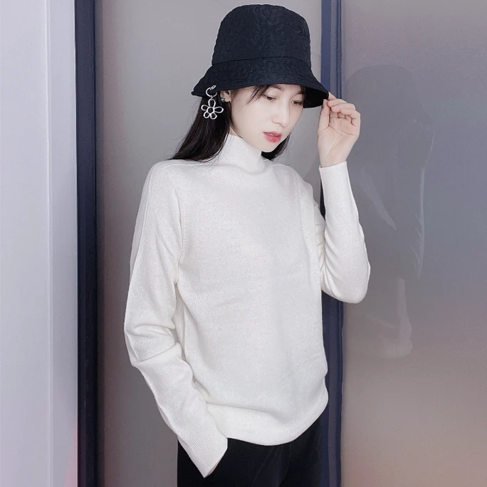 毛衣加绒加厚纯色厚款短款堆堆领毛衣外穿早冬外套女白色短款毛衣