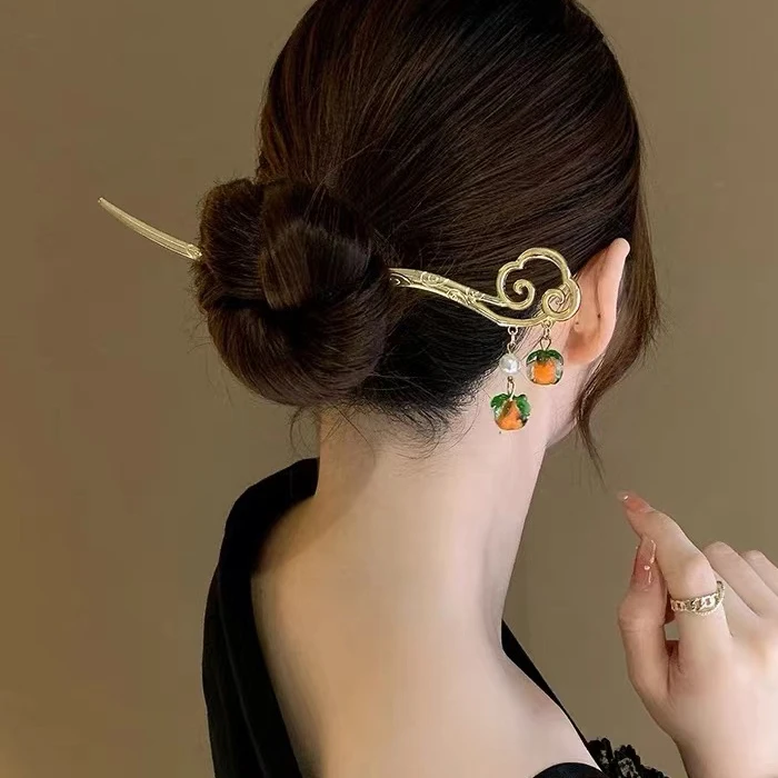 柿柿如意 高级感祥云盘发簪古风女生汉服丸子头发饰简约气质簪子