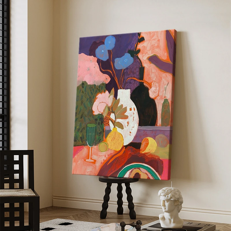 客厅抽象花瓶花卉装饰画现代简约玄关复古怀旧手绘油画中古风挂画