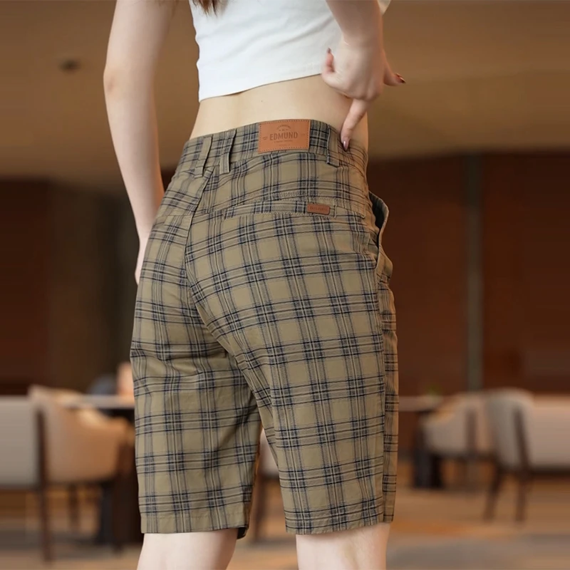 2024新款高端格子五分休闲短裤男修身直筒纯棉透气夏季薄款中裤子