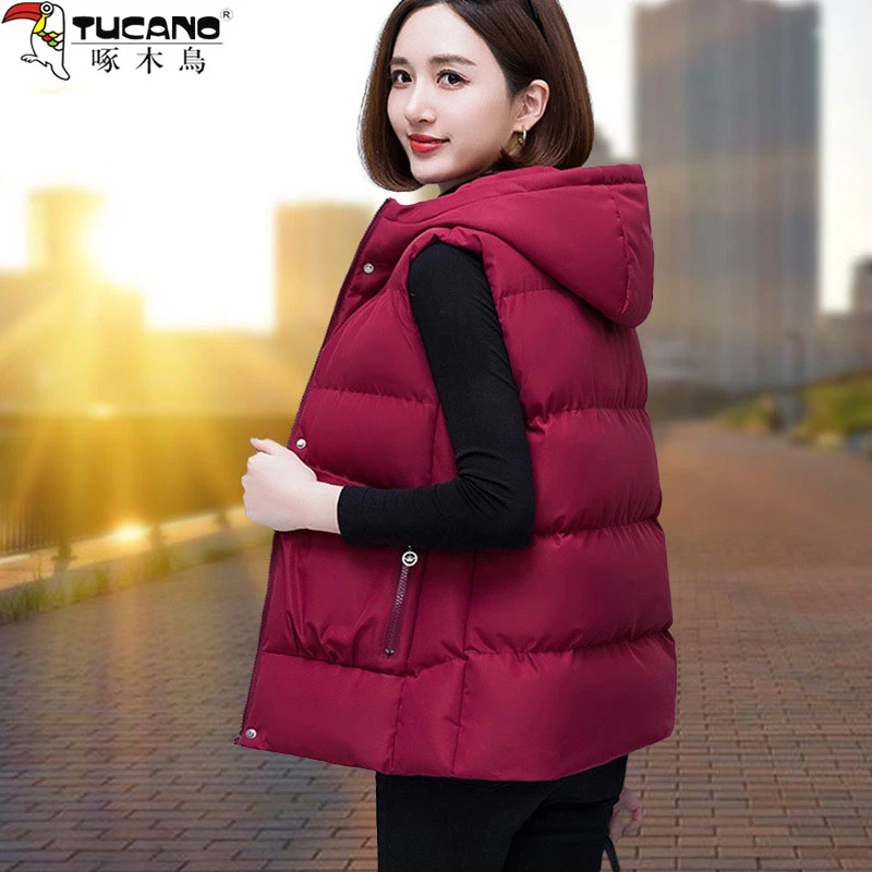【官方】啄木鳥秋冬女士棉马甲2025年冬季新款中年加绒加厚马夹保暖