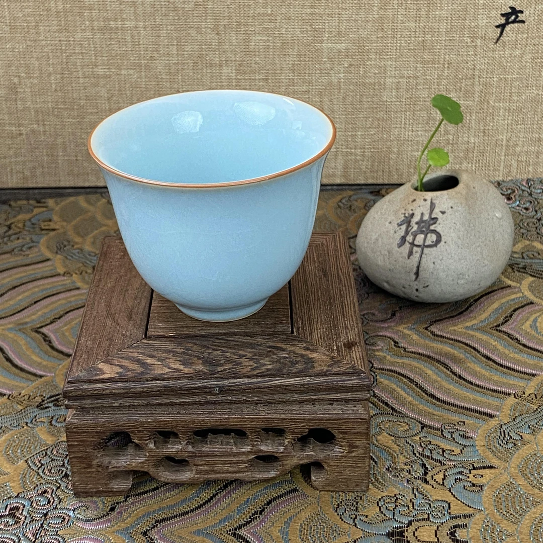 巧匠堂 原矿  原釉  原产地  天青釉 汝瓷  福利鸡心杯  品茗杯