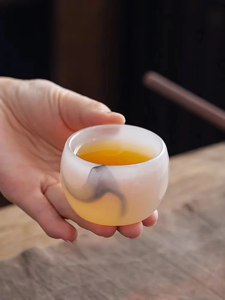 白瓷玉瓷茶杯玻璃大号品茗杯琉璃玉小主人杯单杯功夫茶具