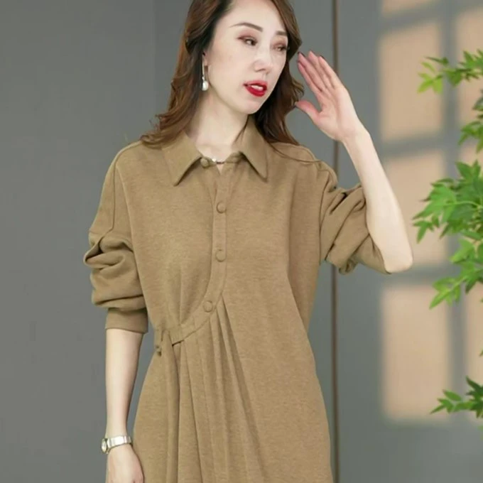 原创设计师款高货欧版气质洋气衬衣裙遮肉显瘦长袖连衣裙打底裙