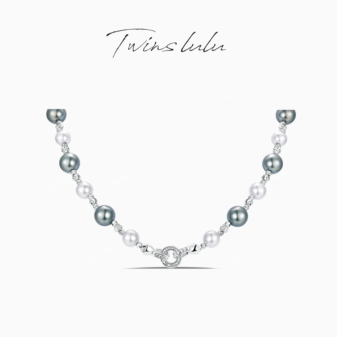 铜合金合成锆石项链 【春上新】混彩双扣珠珠项链TSJ9290