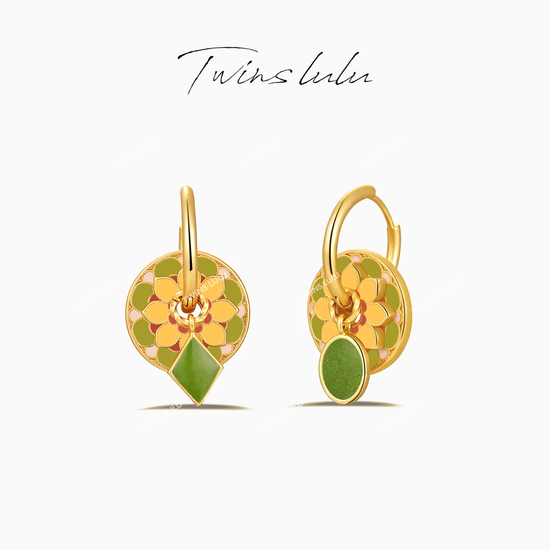 铜合金珐琅耳饰 国风潮流【锁清秋】新中式不对称设计耳环TSL1678