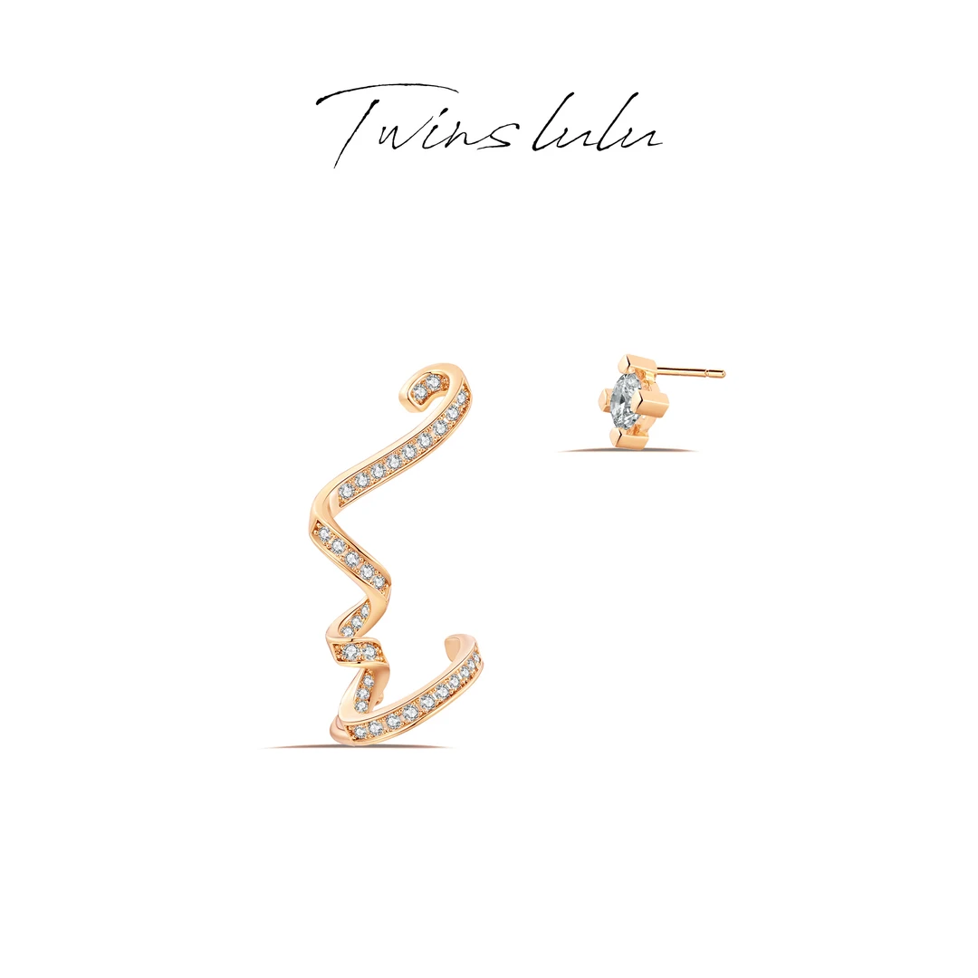 铜合金合成锆石耳饰 【春上新】几何线条不对称耳夹TSL604