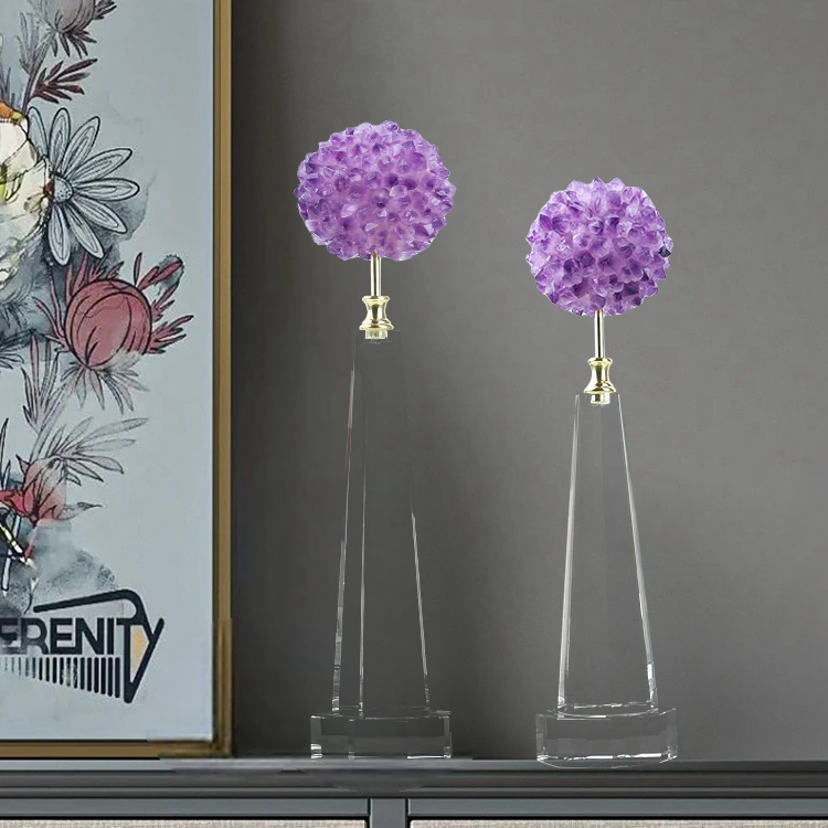 简约现代天然紫水晶花球独舞摆件酒柜客厅玄关轻奢软装饰家居摆设