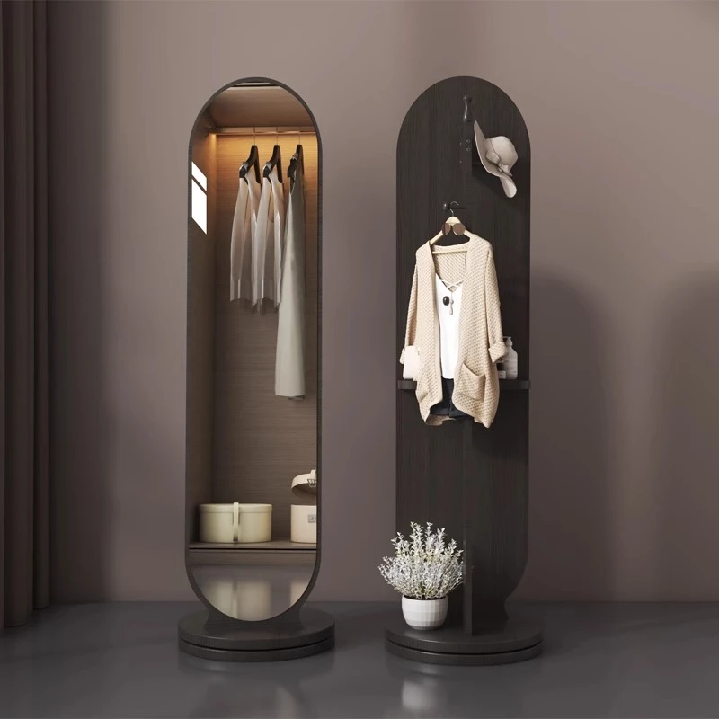 旋转全身镜家用卧室客厅镜子带置物架一体衣帽间衣服架落地穿衣镜