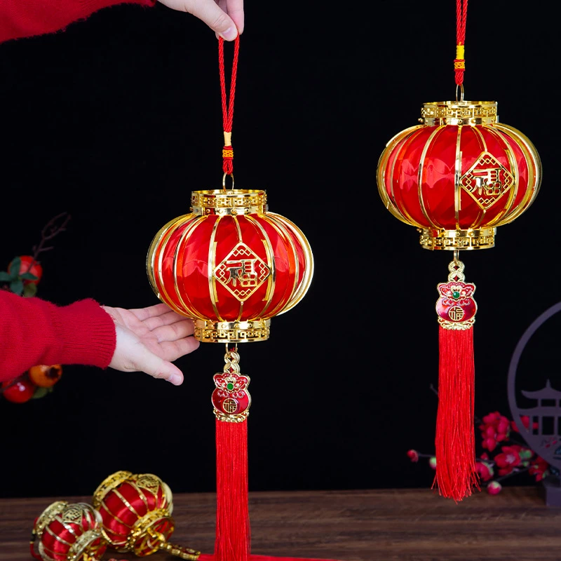 新年金框金边红灯笼球福袋盆景中式挂饰喜庆大中小号挂件装饰高档