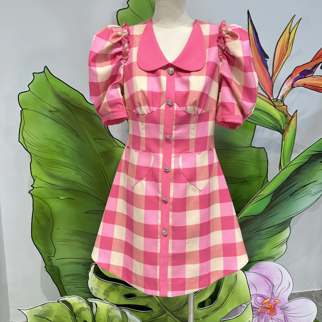 复古格子名媛风连衣裙